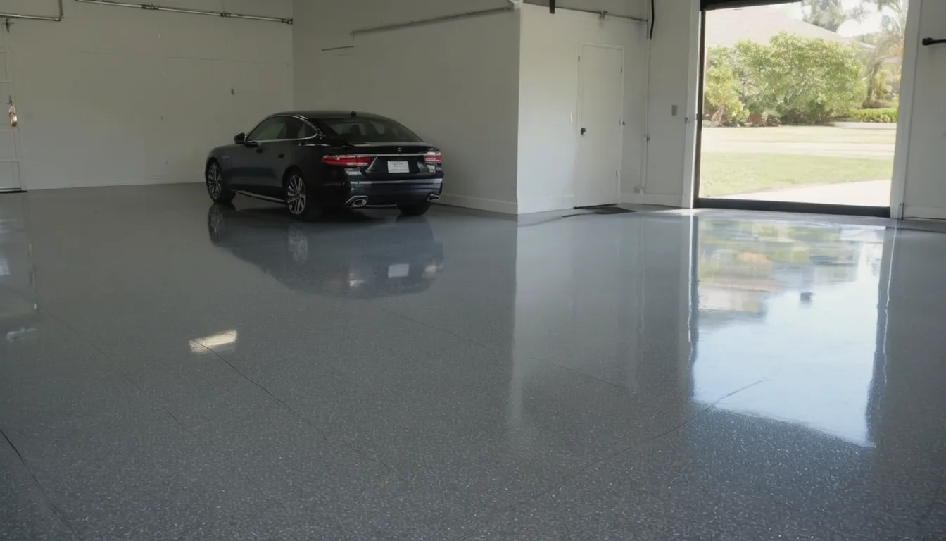 A freshly coated, glossy epoxy garage floor in a tidy Manassas home